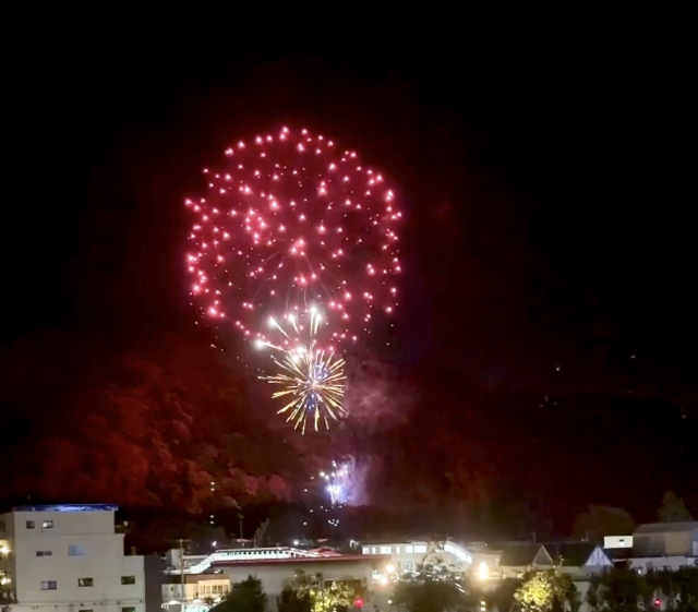 日光きぬ川ホテル三日月：部屋から見えた花火