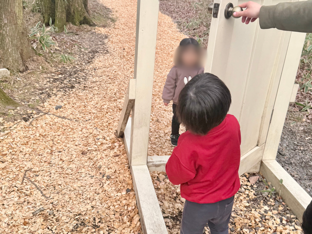 扉だけがあるのが不思議でならない様子の子どもたち